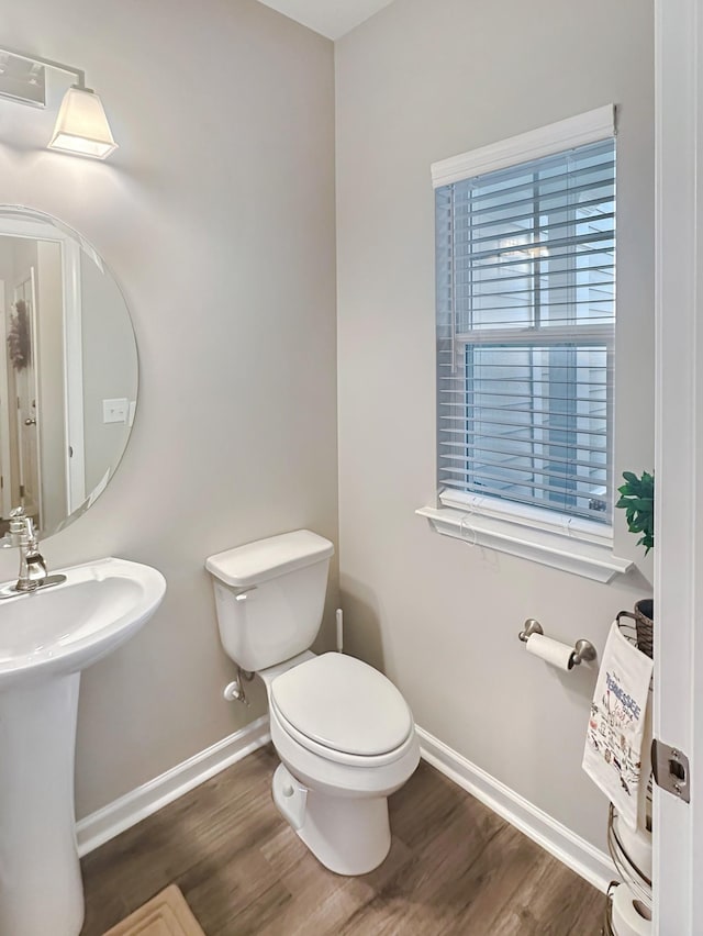 bathroom featuring sink, wood-type flooring, and toilet