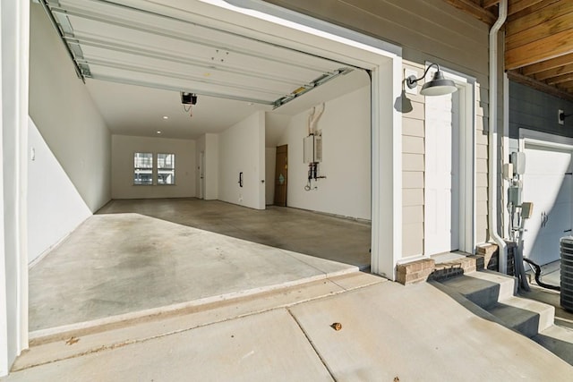 garage featuring water heater