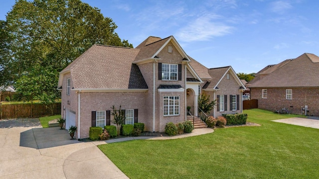 view of front of property featuring a garage and a front yard