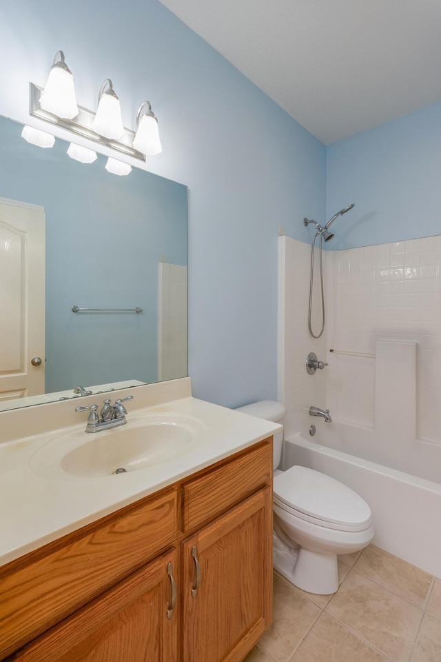 full bathroom featuring bathtub / shower combination, tile patterned floors, toilet, and vanity