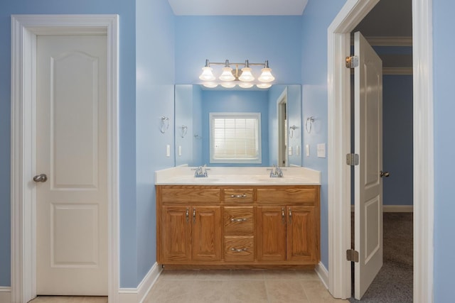 bathroom with vanity and tile patterned flooring