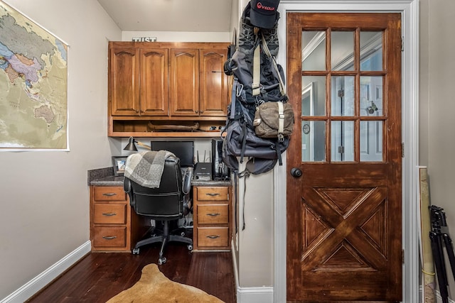 home office featuring dark wood-type flooring