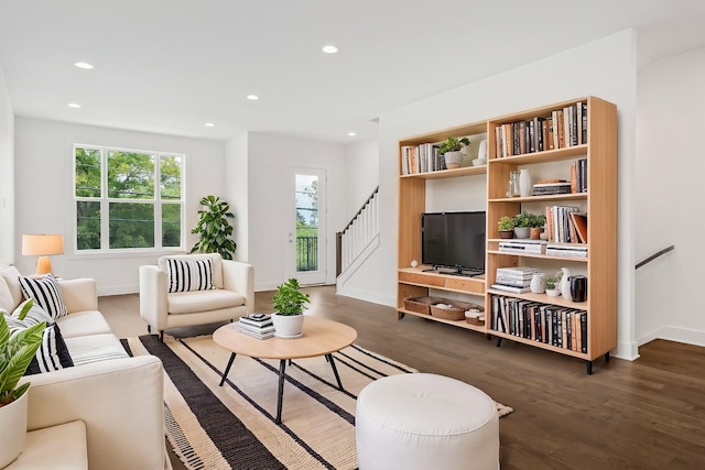 living room featuring dark hardwood / wood-style flooring