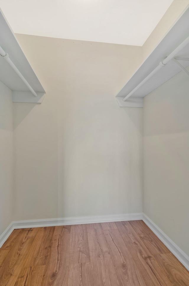 walk in closet with light hardwood / wood-style floors