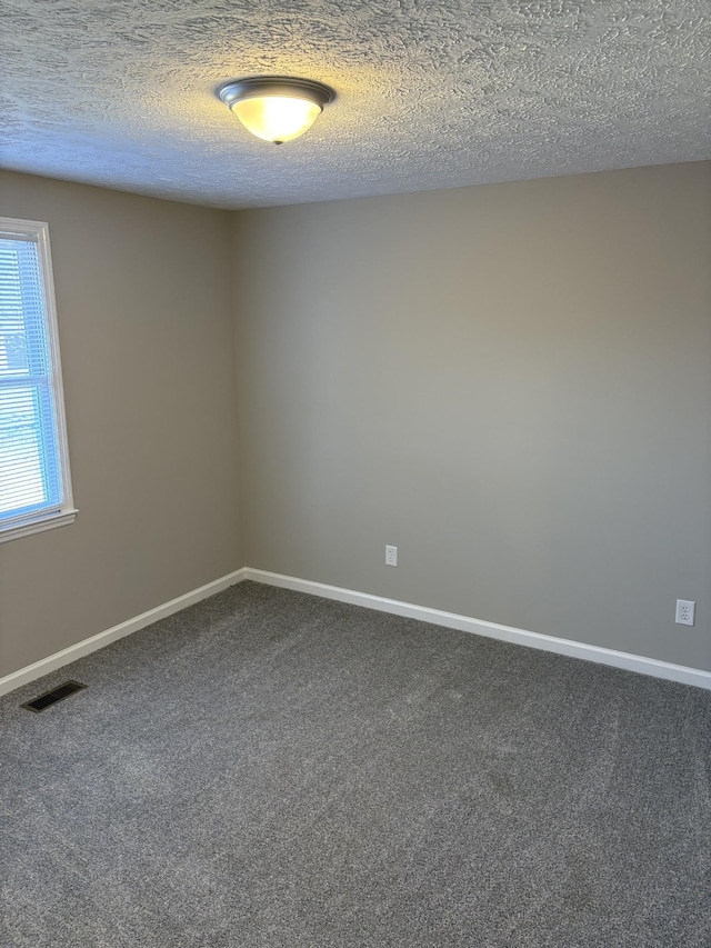 empty room featuring a textured ceiling and carpet