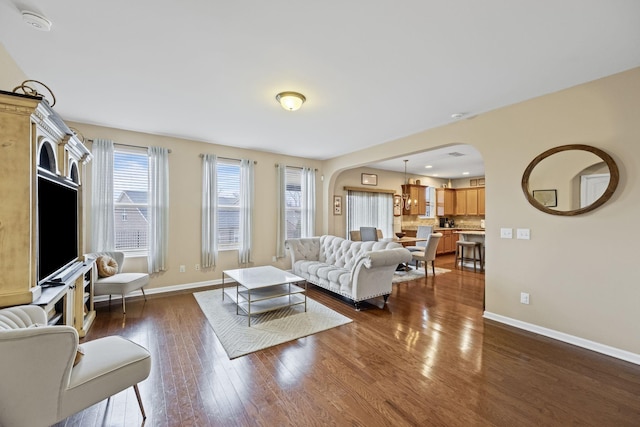 living room featuring dark hardwood / wood-style floors