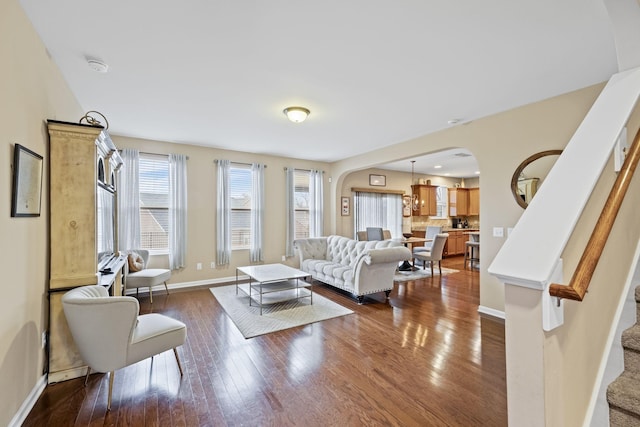 living room with dark wood-type flooring