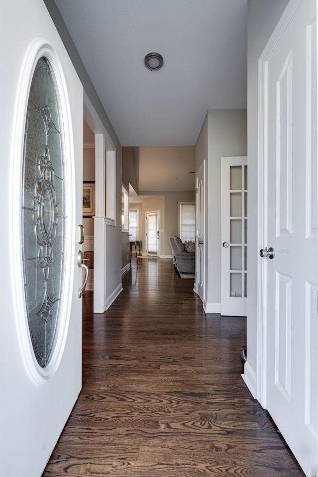 entryway featuring dark wood-type flooring