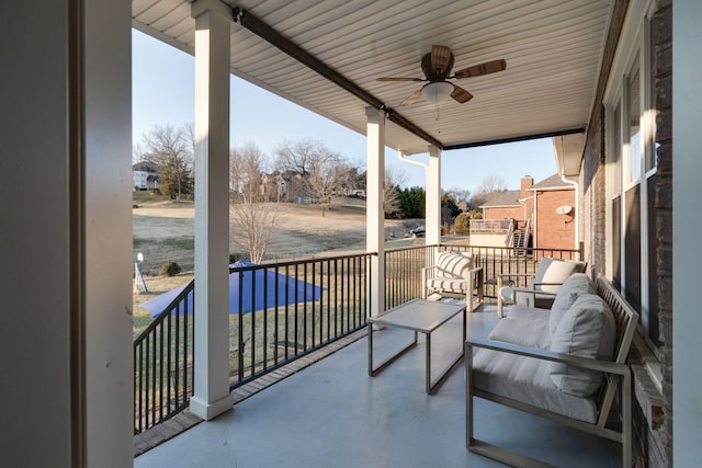 balcony with ceiling fan