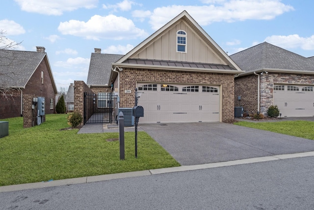 view of front of house with central AC unit and a front yard