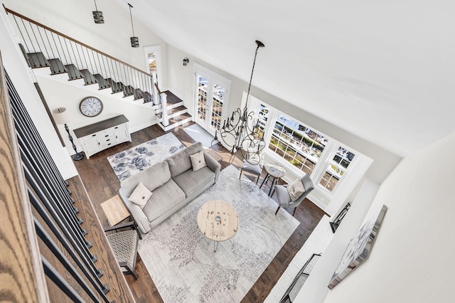 living room with dark hardwood / wood-style floors