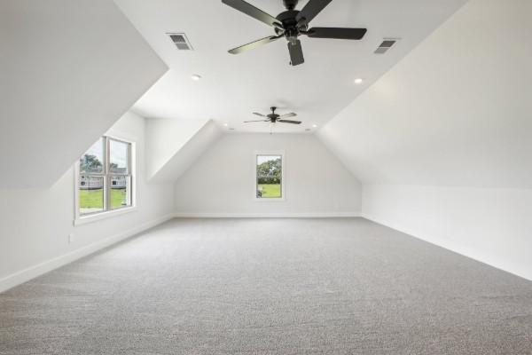 bonus room featuring vaulted ceiling and carpet