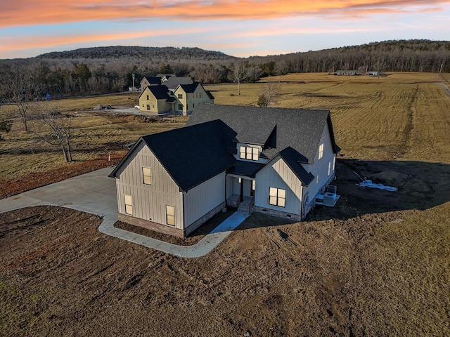 view of aerial view at dusk