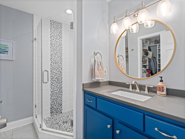 bathroom with vanity and an enclosed shower