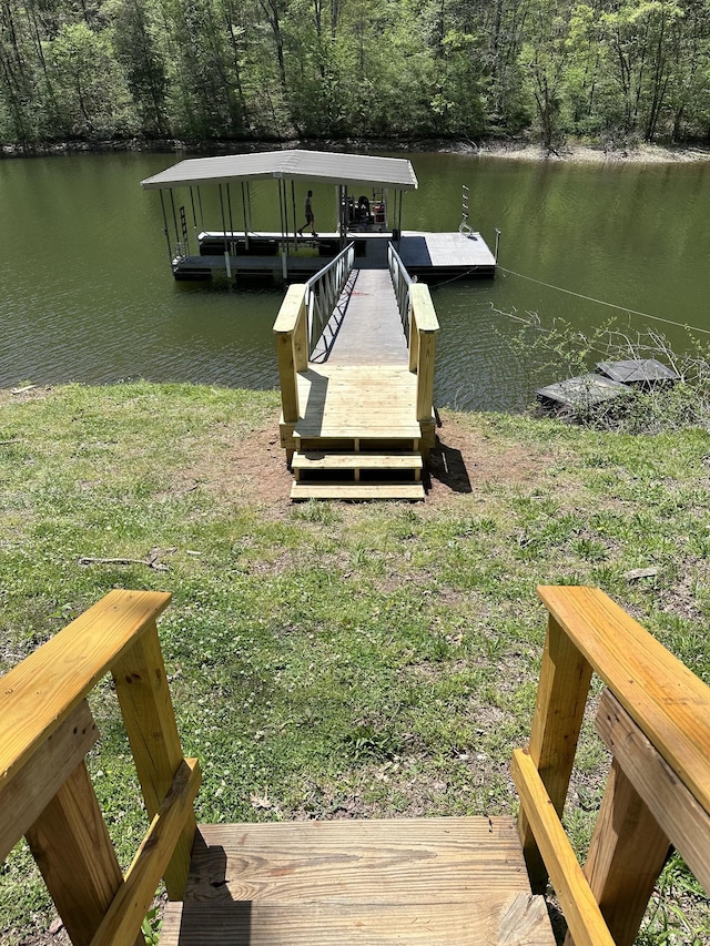 view of dock with a water view