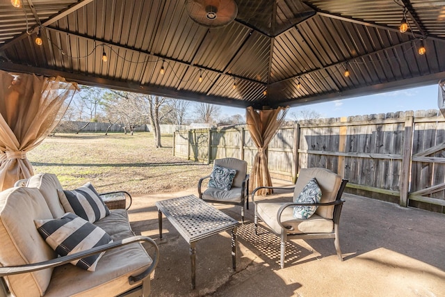 view of patio / terrace with a gazebo and an outdoor hangout area