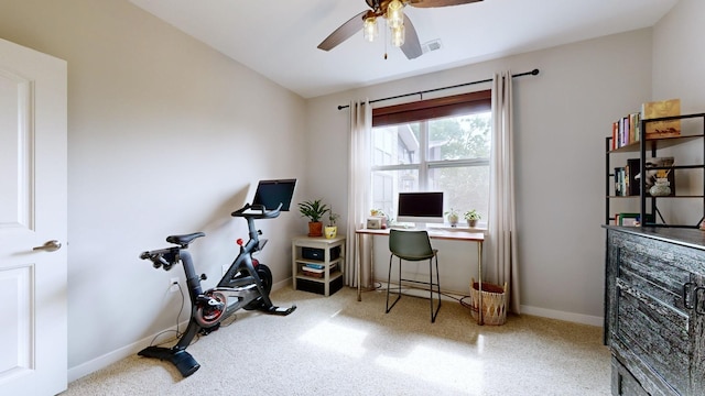 office space with ceiling fan