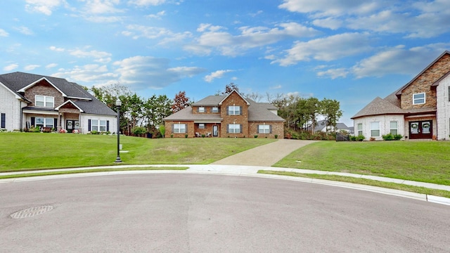 view of front of home with a front lawn