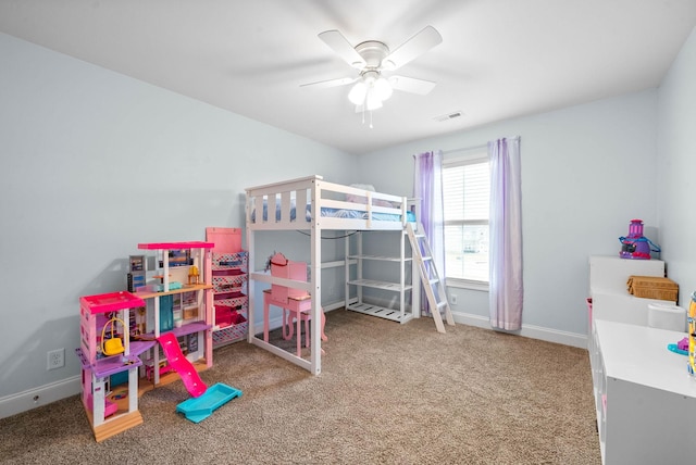 bedroom featuring ceiling fan and carpet flooring