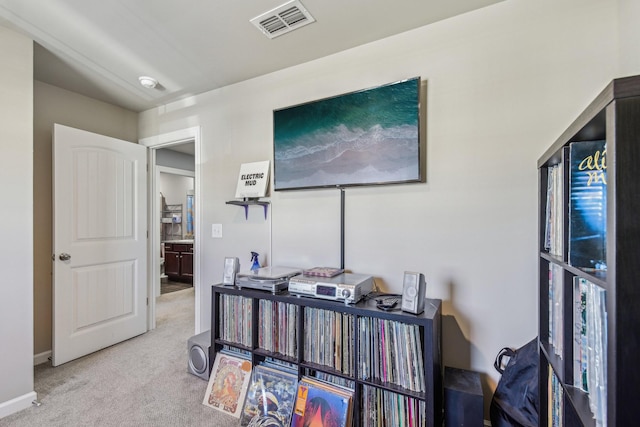 view of carpeted home office