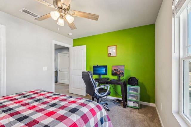 bedroom featuring carpet and ceiling fan