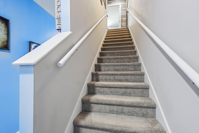 staircase with carpet flooring