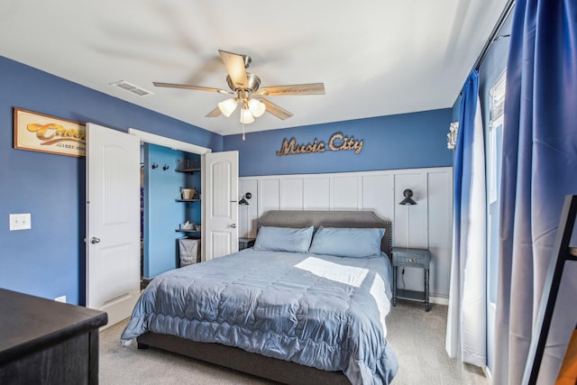 bedroom with carpet flooring and ceiling fan