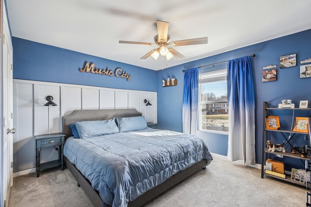 bedroom with carpet floors and ceiling fan