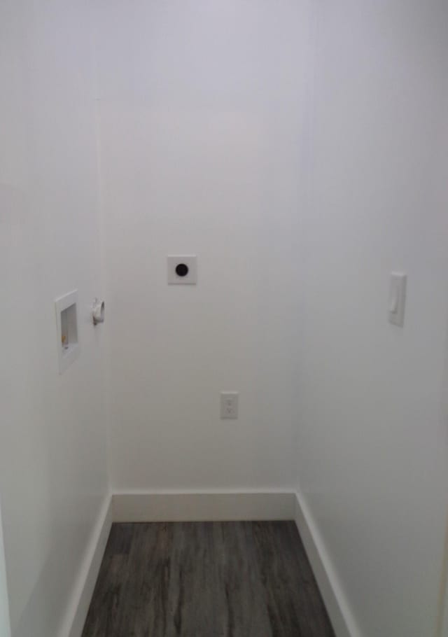 clothes washing area with washer hookup, hookup for an electric dryer, and dark hardwood / wood-style flooring