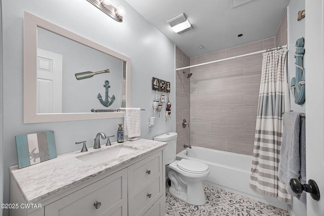 full bathroom with vanity, toilet, and shower / bath combo