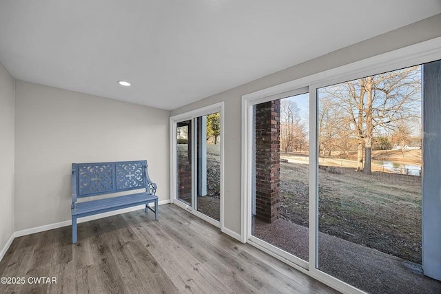 unfurnished room with hardwood / wood-style flooring