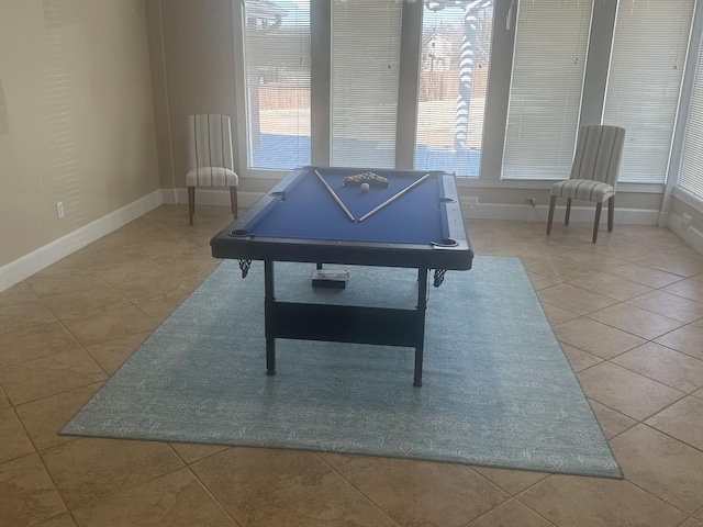 recreation room with billiards and light tile patterned flooring