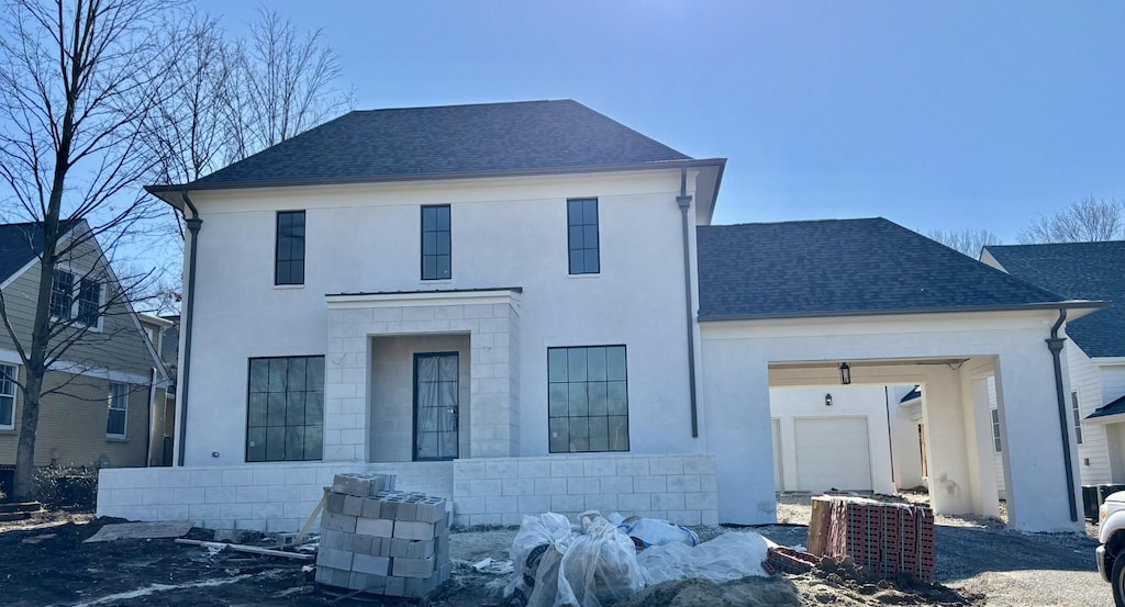 exterior space with a garage