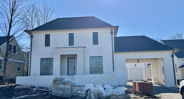 exterior space with a garage