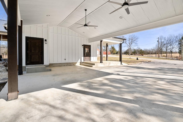 view of patio featuring ceiling fan