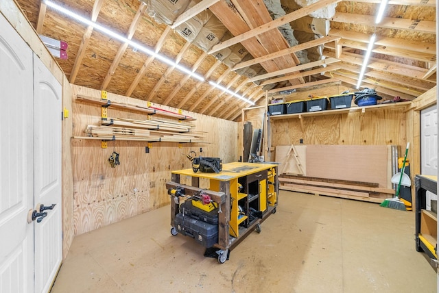 basement with a workshop area