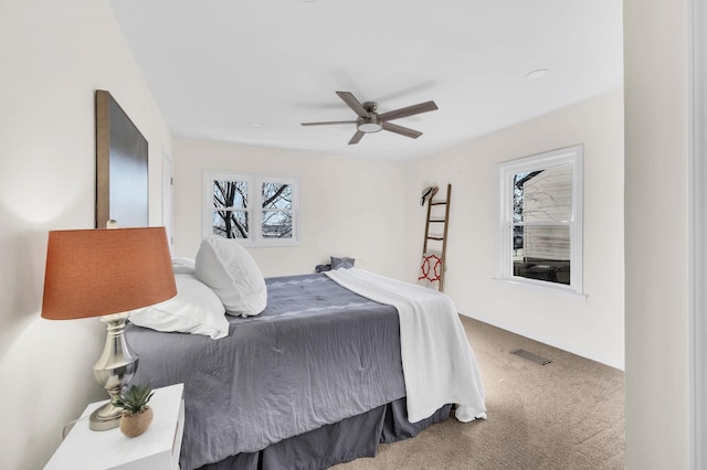 bedroom with carpet flooring and ceiling fan