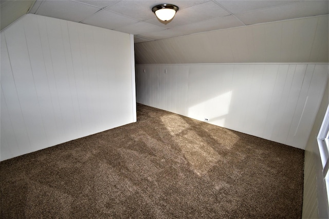 additional living space with vaulted ceiling and carpet