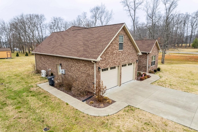 view of property exterior featuring a yard and a garage