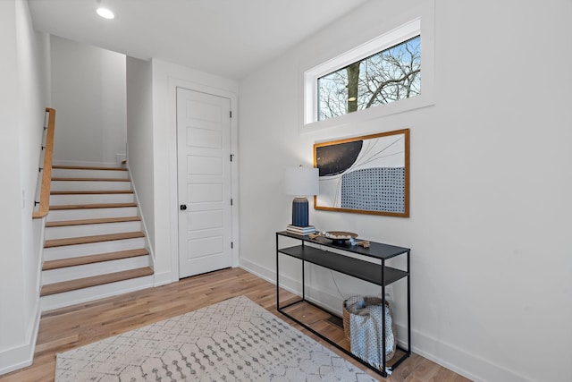 foyer entrance featuring light wood-type flooring