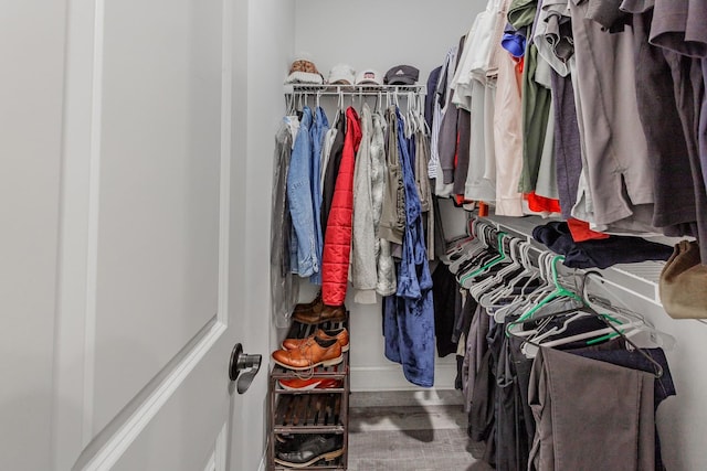 walk in closet with hardwood / wood-style flooring