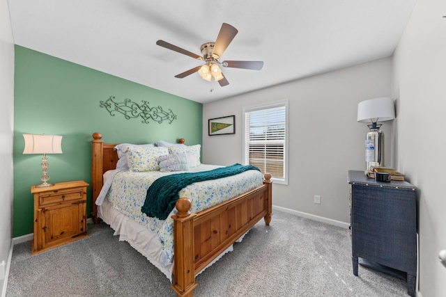 bedroom featuring carpet flooring and ceiling fan