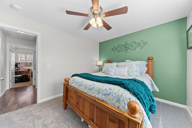 bedroom with carpet floors and ceiling fan