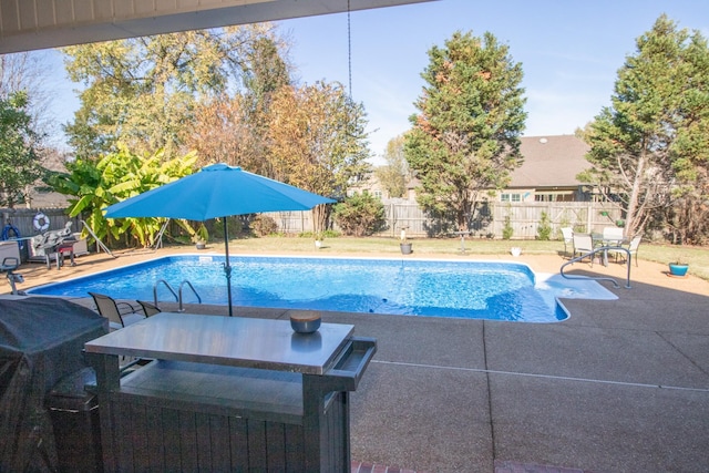 view of swimming pool featuring a patio area