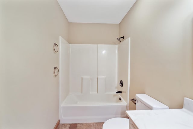 full bathroom with vanity, bathtub / shower combination, and toilet