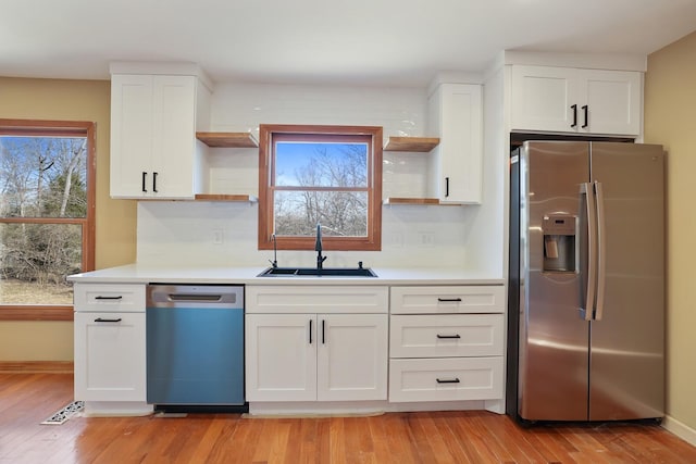 kitchen with sink, stainless steel appliances, and white cabinets