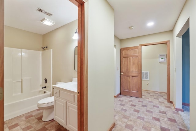 full bathroom with shower / bathing tub combination, vanity, and toilet