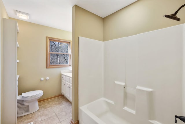 bathroom featuring vanity, toilet, and tile patterned flooring