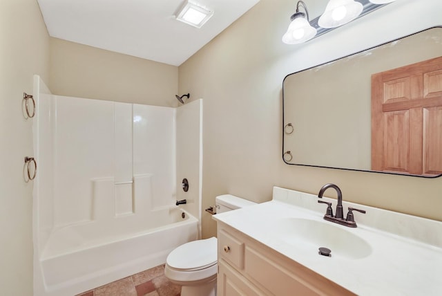 full bathroom featuring shower / washtub combination, vanity, and toilet