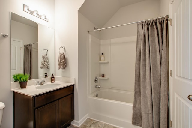 bathroom with vanity and shower / bath combo